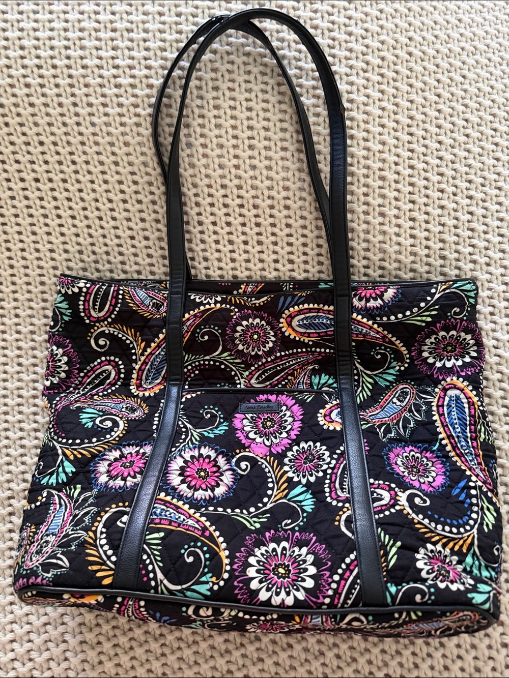 Vera Bradley Large Trimmed Vera Tote Bag in "Bandana Swirl"